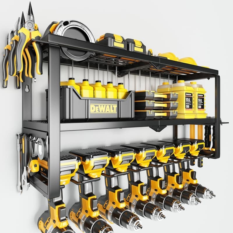 Heavy-Duty Wall Mount Tool Organizer with 7 Drill Holders