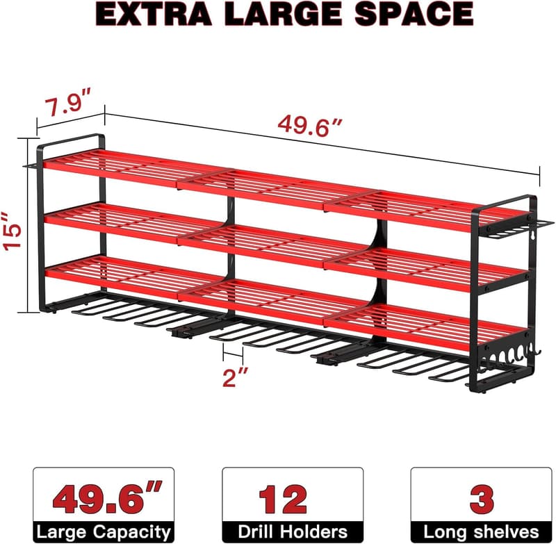 Heavy-Duty Drill Holder Wall Mount Organizer for Garage