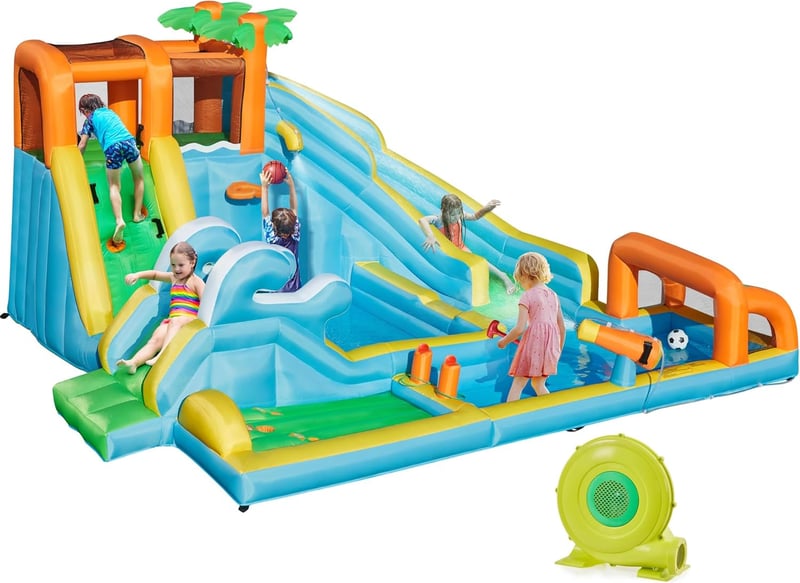 Inflatable Water Slide Park with Golf Course and Dual Slides for Kids