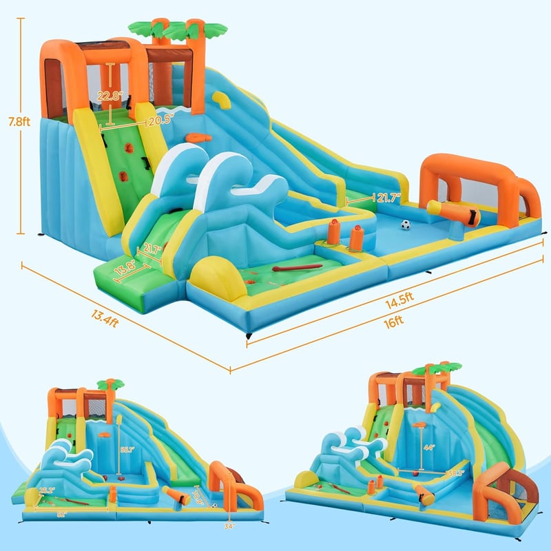 Inflatable Water Slide Park with Golf Course and Dual Slides for Kids