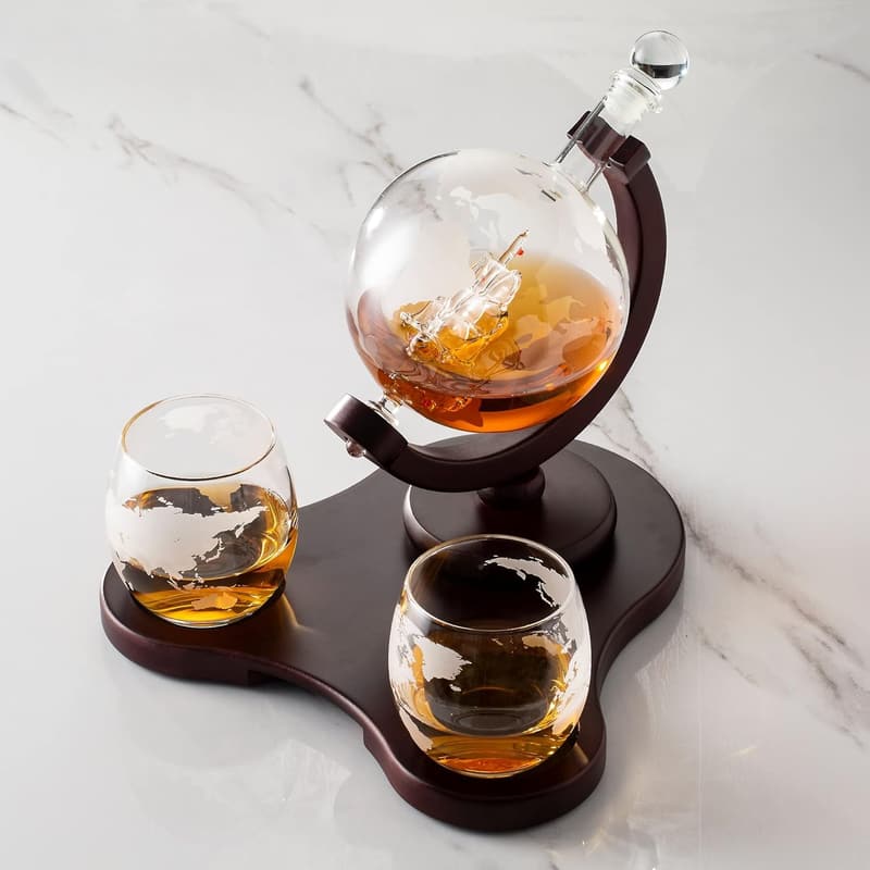 Whiskey Globe Decanter Set with 2 Glasses in Gift Box
