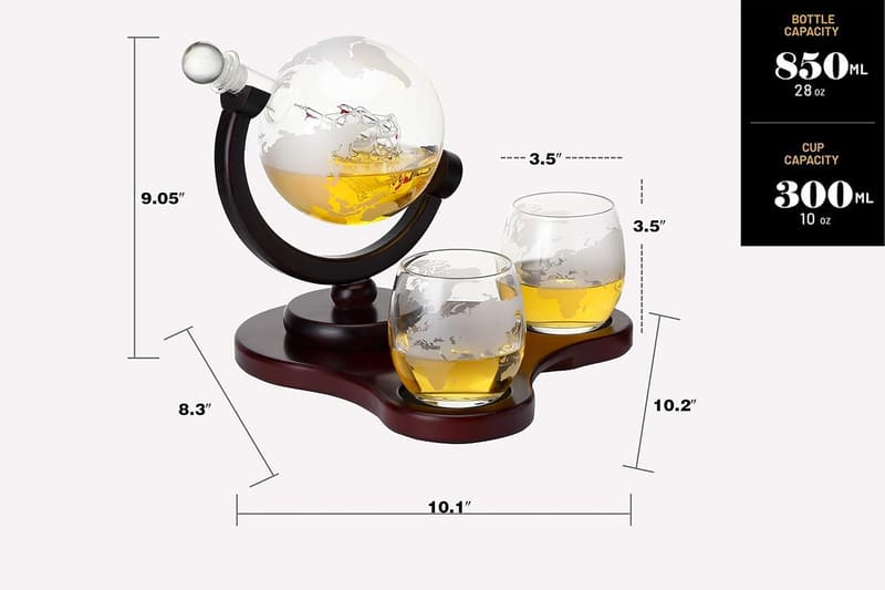 Whiskey Globe Decanter Set with 2 Glasses in Gift Box
