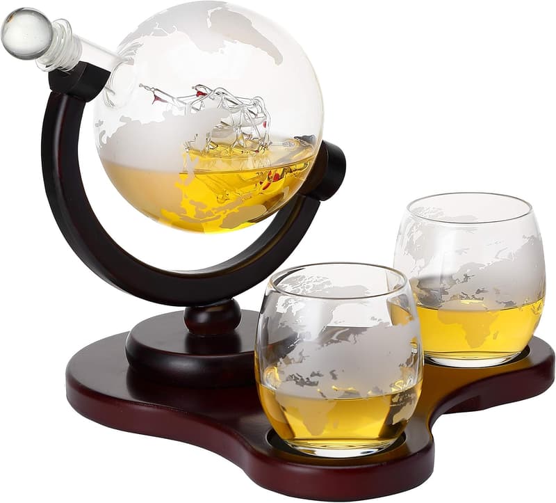 Whiskey Globe Decanter Set with 2 Glasses in Gift Box