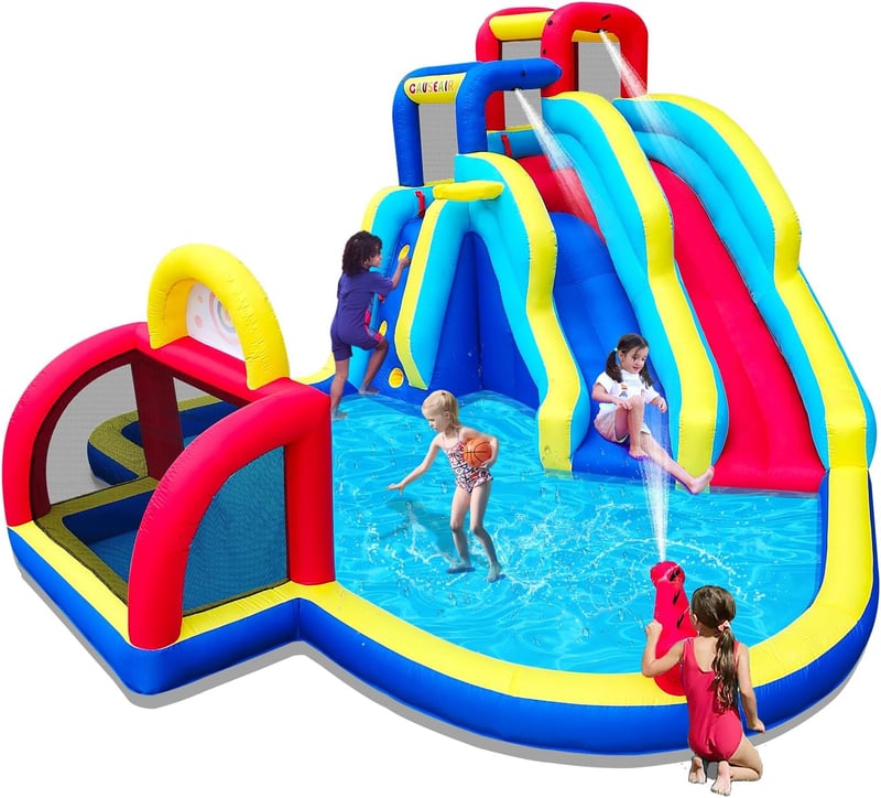 Double Water Slide with Splash Pool and Goals for Party Fun