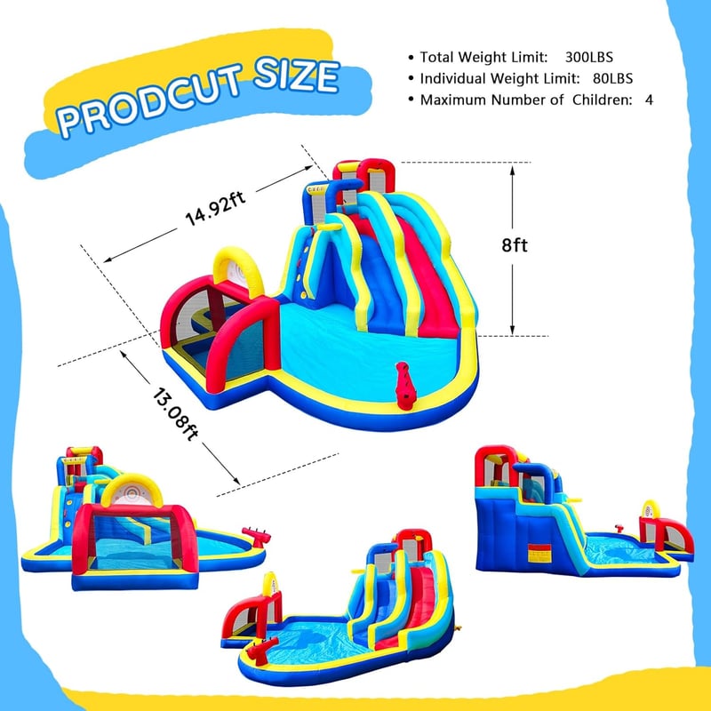 Double Water Slide with Splash Pool and Goals for Party Fun
