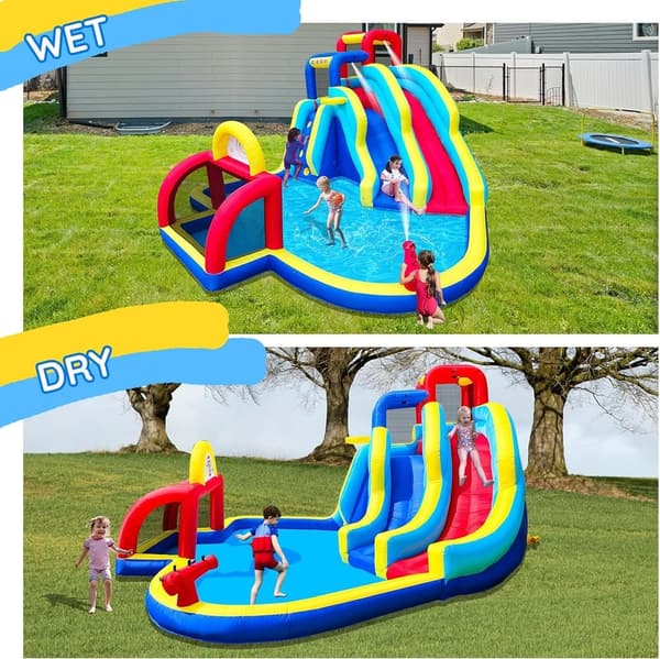 Double Water Slide with Splash Pool and Goals for Party Fun