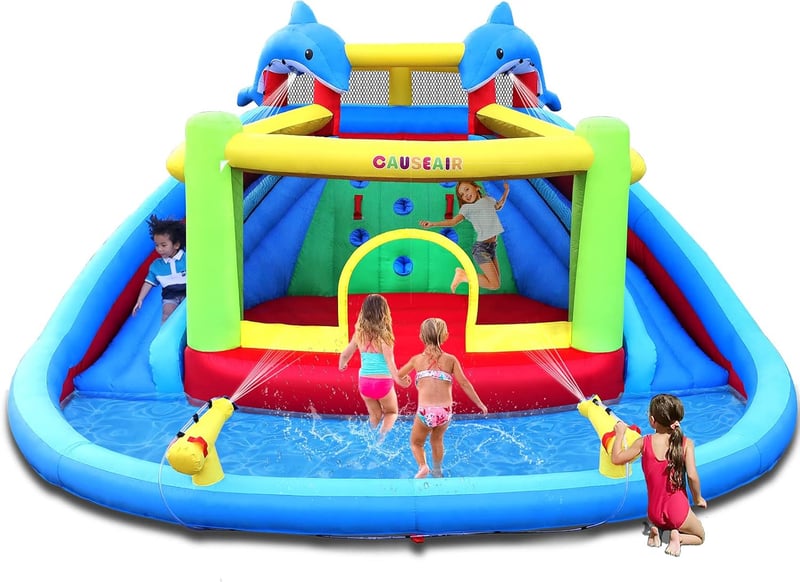 Kids' Inflatable Water Park with Double Slide & Pool