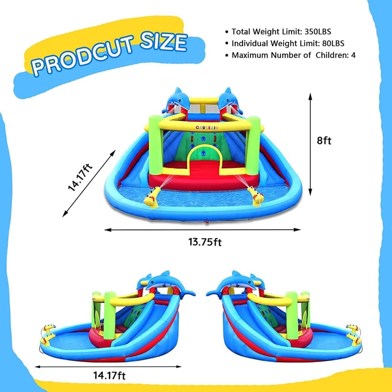Kids' Inflatable Water Park with Double Slide & Pool