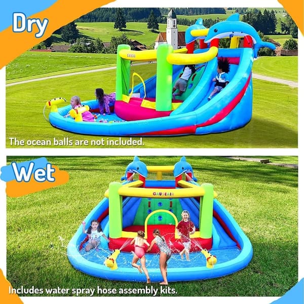 Kids' Inflatable Water Park with Double Slide & Pool