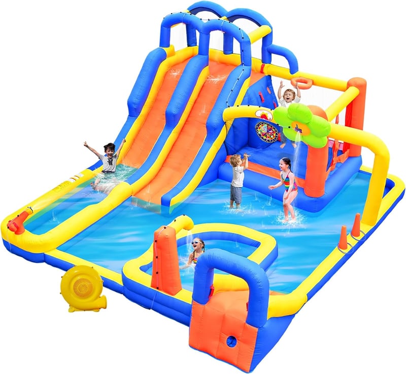 Inflatable Water Park with Slides, Bounce House & Blower
