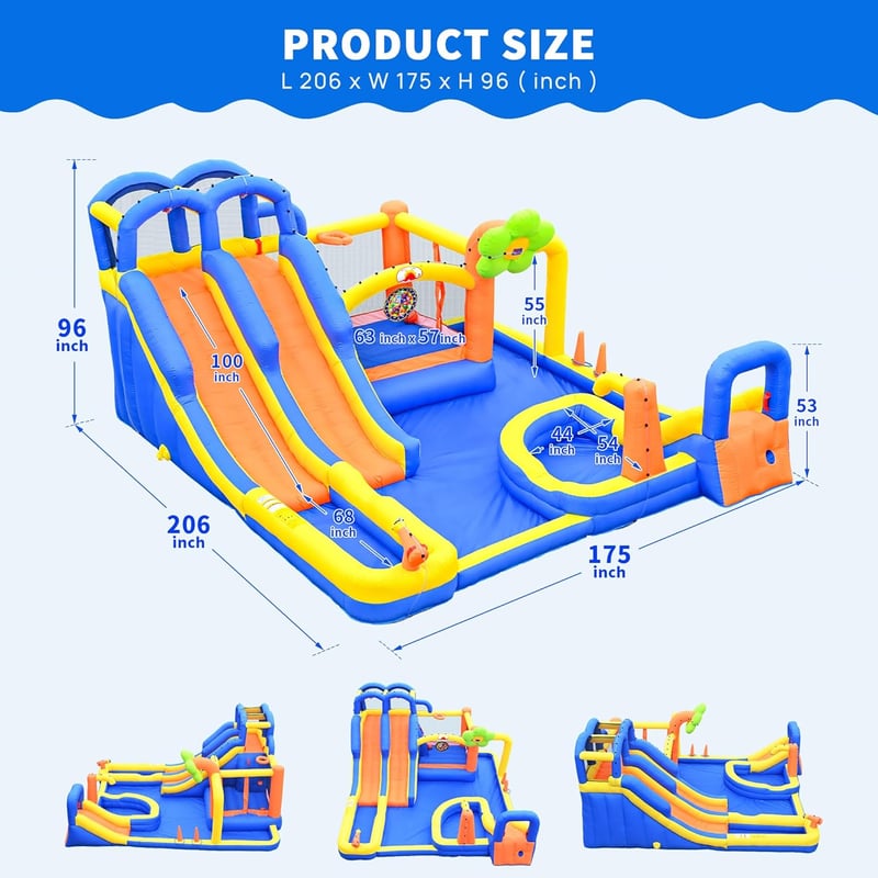Inflatable Water Park with Slides, Bounce House & Blower