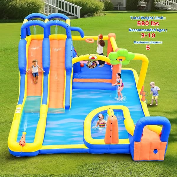 Inflatable Water Park with Slides, Bounce House & Blower