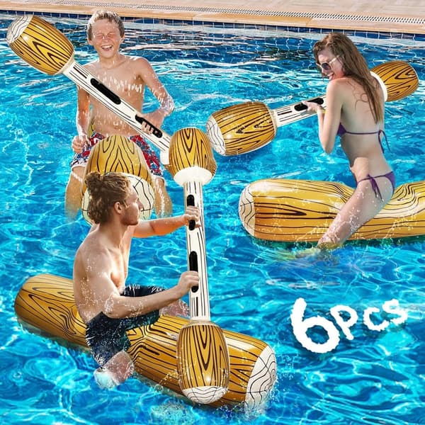 Jumbo Inflatable Battle Log Raft for 3 Players - Summer Pool Games