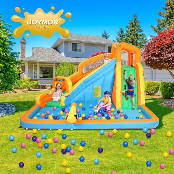 Kids Inflatable Water Slide Park with Splash Pool & Climbing Wall