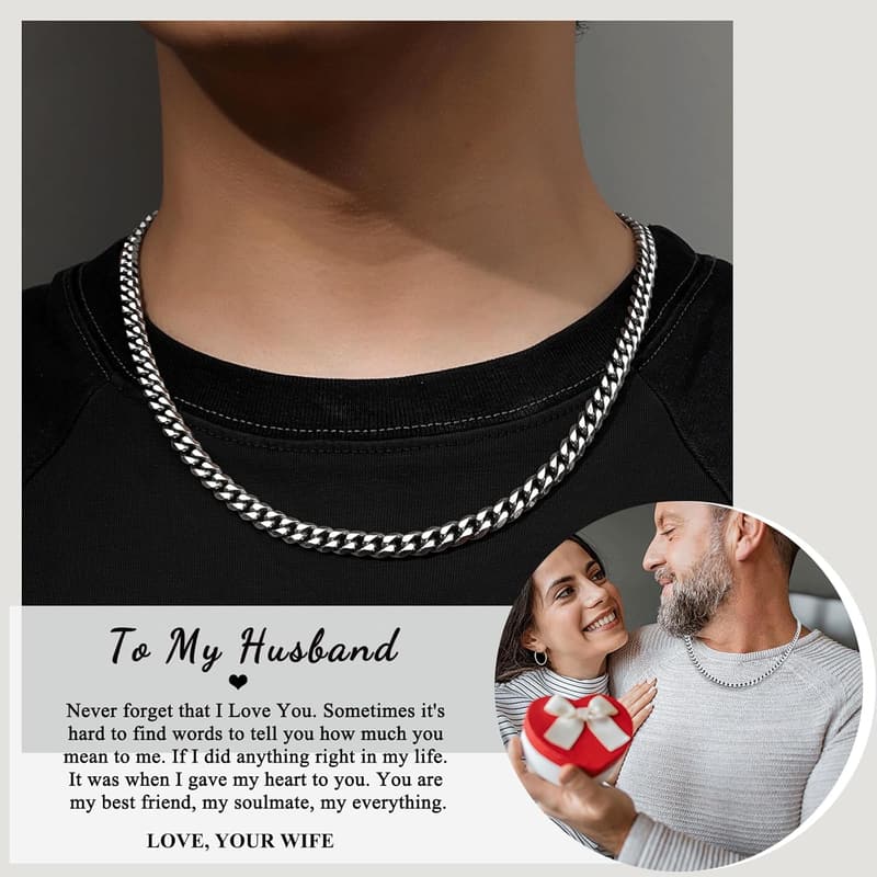 Men's Stainless Steel Cuban Link Chain Necklace - 20 Inches