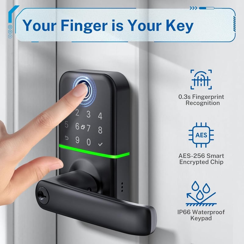 Keyless Entry Fingerprint Door Lock with Handle - Smart App Control