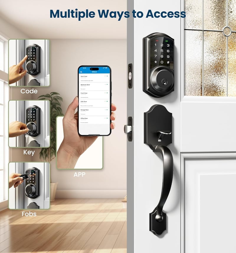 Smart Keyless Entry Deadbolt Lock Set with App Control, Matte Black