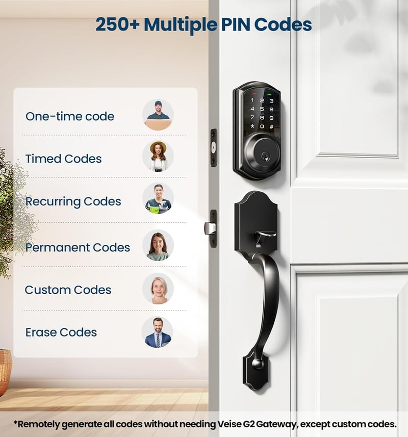 Smart Keyless Entry Deadbolt Lock Set with App Control, Matte Black