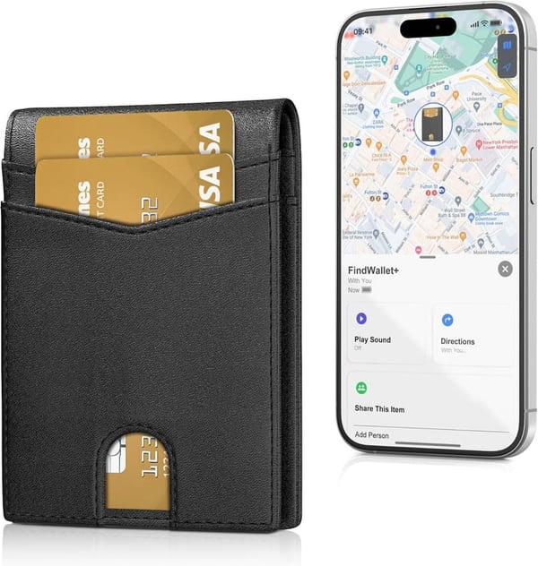 Men's RFID Blocking Slim Leather Wallet with Tracker