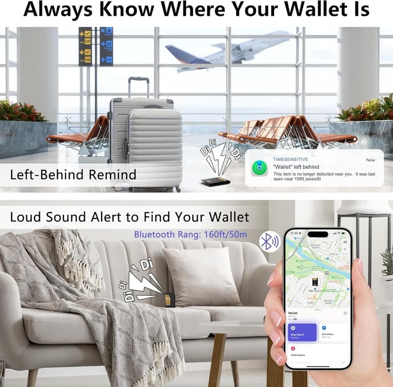 Men's RFID Blocking Slim Leather Wallet with Tracker