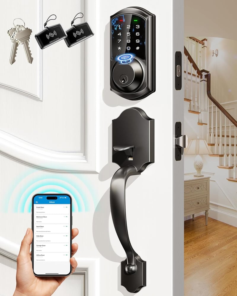 Smart Fingerprint Lock Set with Keypad & App Control - Matte Black