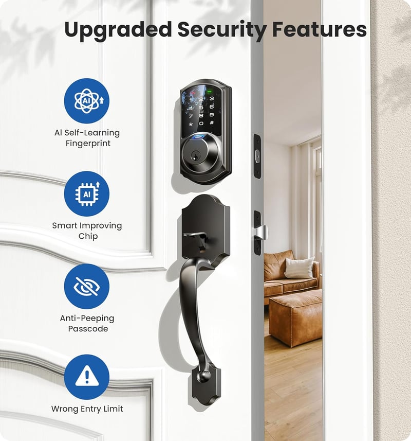 Smart Fingerprint Lock Set with Keypad & App Control - Matte Black