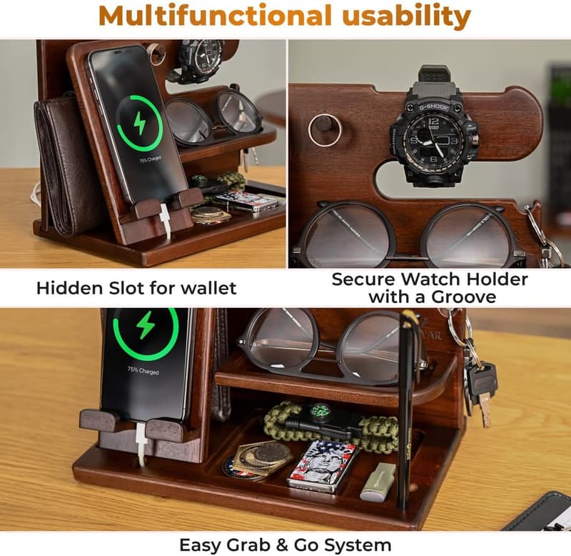 Men's Wood Phone Docking Station - Birthday & Anniversary Gift