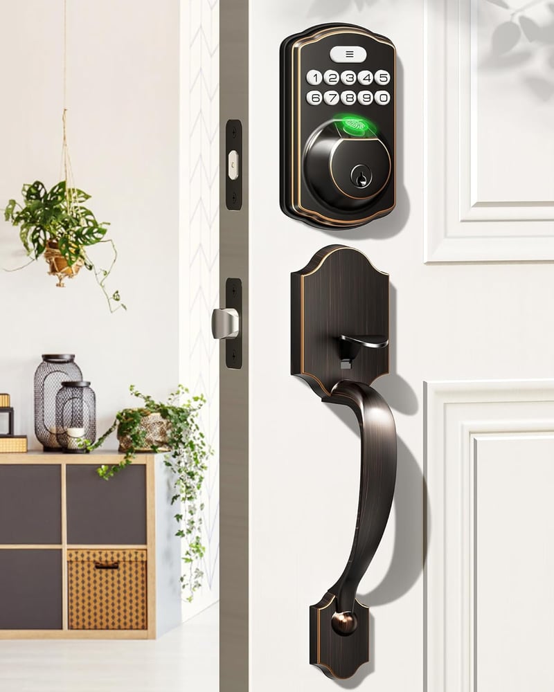 Keyless Entry Fingerprint Door Lock Set with Lever Handle - Oil Rubbed Bronze