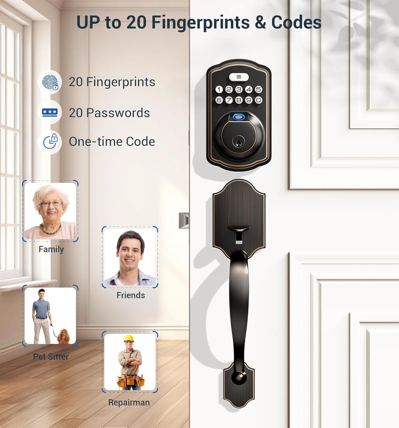 Keyless Entry Fingerprint Door Lock Set with Lever Handle - Oil Rubbed Bronze