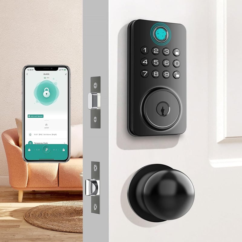 Smart Keyless Entry Fingerprint Deadbolt Lock Set – Metal Black