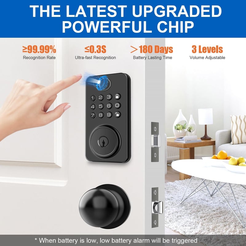 Smart Keyless Entry Fingerprint Deadbolt Lock Set – Metal Black
