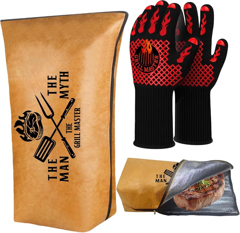 Father's Day BBQ Blanket & Gloves Set for Meat Resting