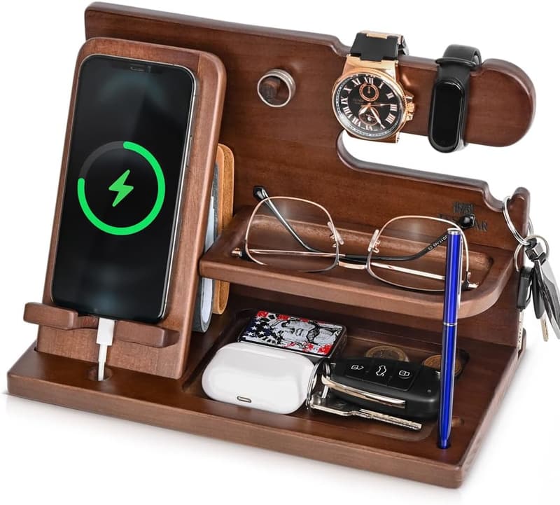 Birthday Gift Wood Phone Docking Station for Men - Chestnut