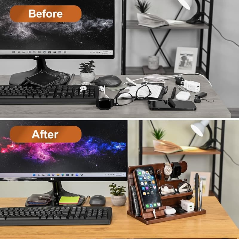 Birthday Gift Wood Phone Docking Station for Men - Chestnut