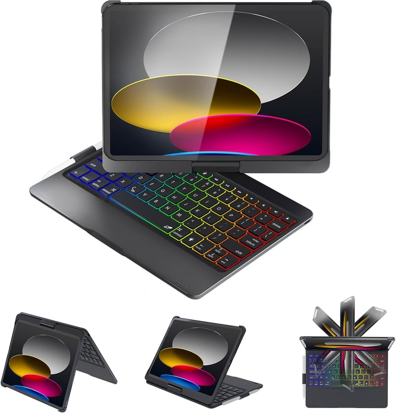 iPad Keyboard Case with 360° Swivel & Backlight - Black