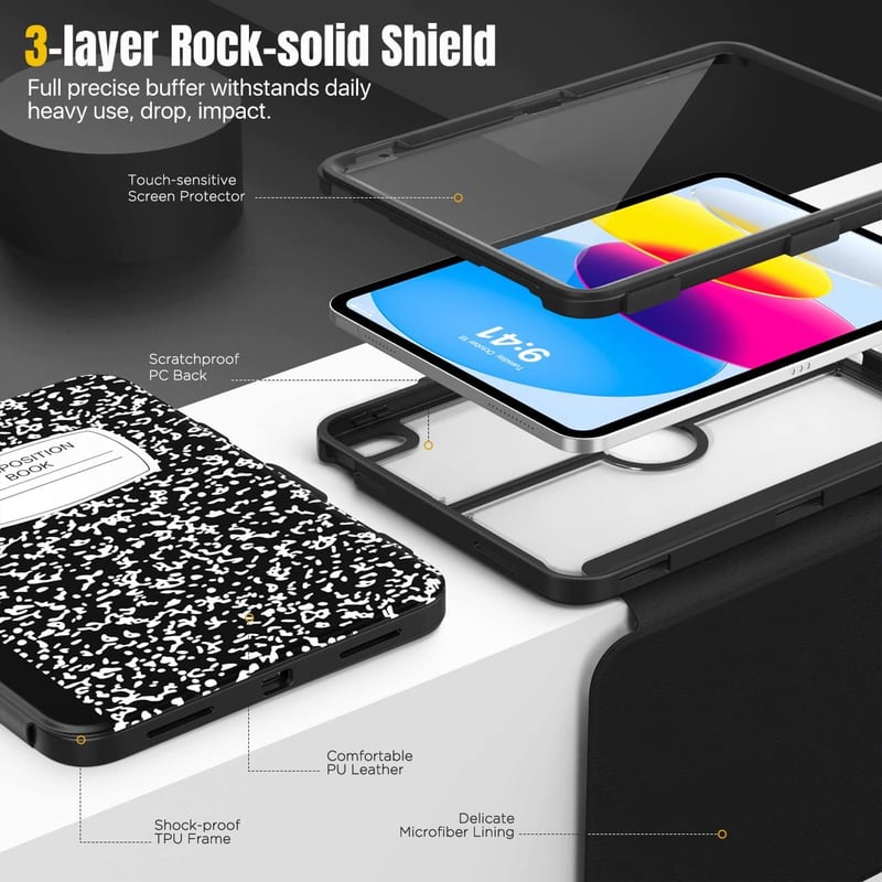 iPad 11-inch Case with Pencil Holder & Built-in Screen Protector