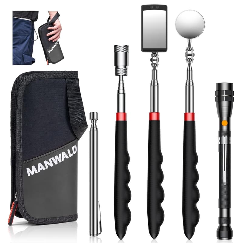 Telescoping Magnetic Pickup Tool Set with Flashlight - Father's Day Gift for Men