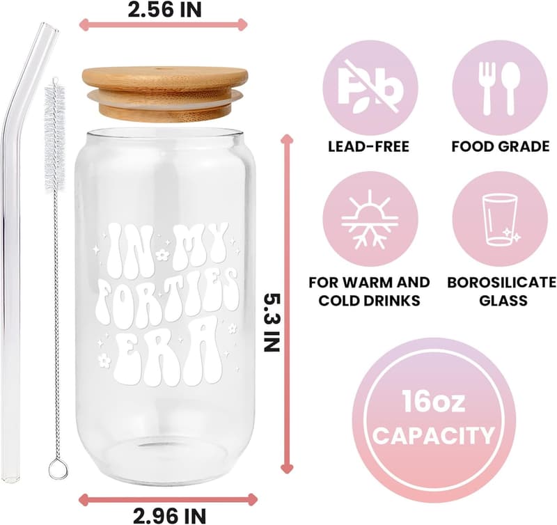 40th Birthday Glass Cup for Women - Happy In My Forties - 16 oz