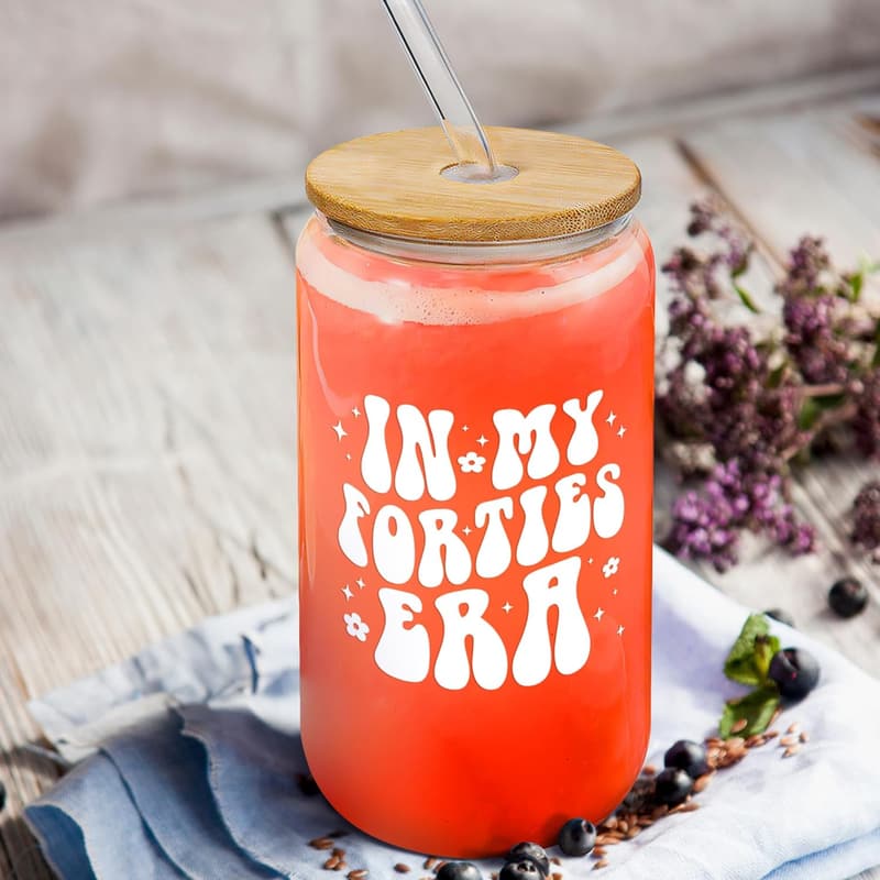 40th Birthday Glass Cup for Women - Happy In My Forties - 16 oz