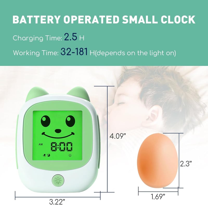 Kids' Sleep Training Alarm Clock with Nap Timer (Green)