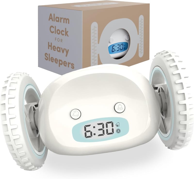 Extra Loud Rolling Alarm Clock for Heavy Sleepers - White