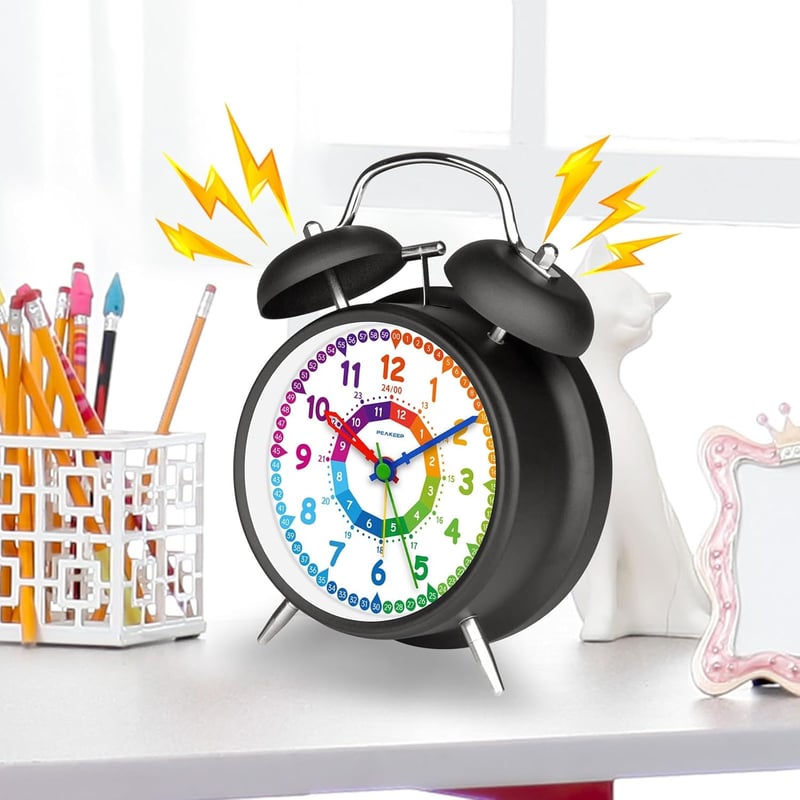 Rainbow Twin Bell Alarm Clock - Battery Operated for Kids & Adults