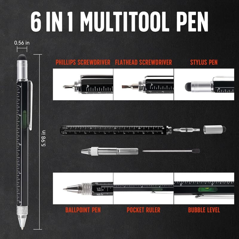 Magnetic Pickup Tool with Flashlight & 6-in-1 Pen for Him