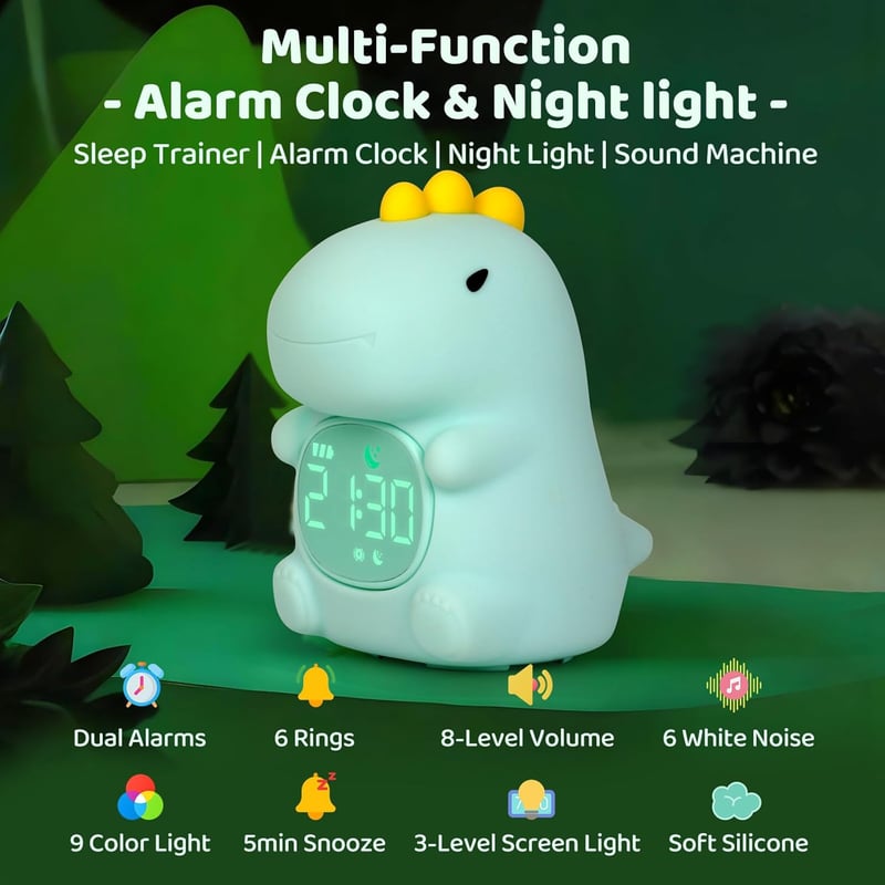 Kids' Dinosaur Alarm Clock with Night Light & Sound Machine