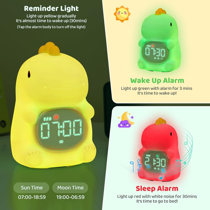 Kids' Dinosaur Alarm Clock with Night Light & Sound Machine
