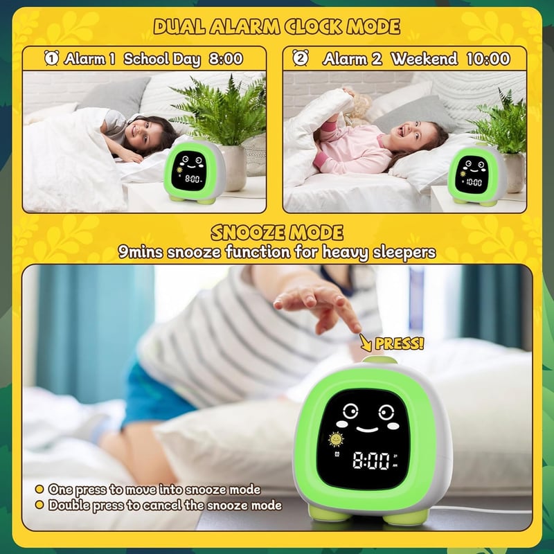Kids Dinosaur Alarm Clock with Night Light & Sleep Timer