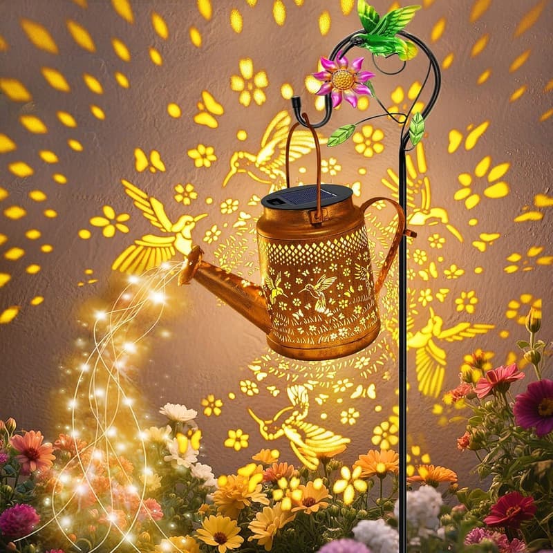 Hummingbird Solar Watering Can Lights for Outdoor Garden Decor