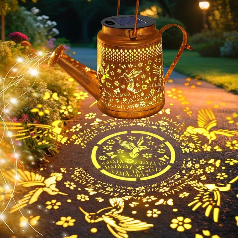 Hummingbird Solar Watering Can Lights for Outdoor Garden Decor