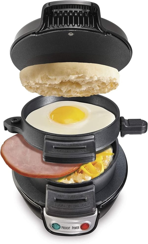 Breakfast Sandwich Maker with Egg Cooker Ring, Black