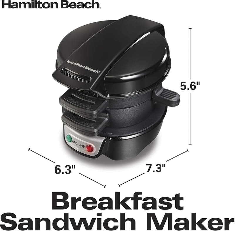Breakfast Sandwich Maker with Egg Cooker Ring, Black